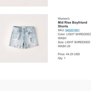 Abercrombie mid rise light wash denim shorts